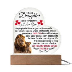 Heart Acrylic Plaque – Custom LED Lighted Display with Wooden Base (Daughter)