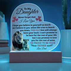 Heart Acrylic Plaque – Custom LED Lighted Display with Wooden Base (Daughter)