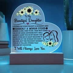 Personalized Heart Acrylic LED Plaque – Custom Light-Up Gift Display (Daughter)