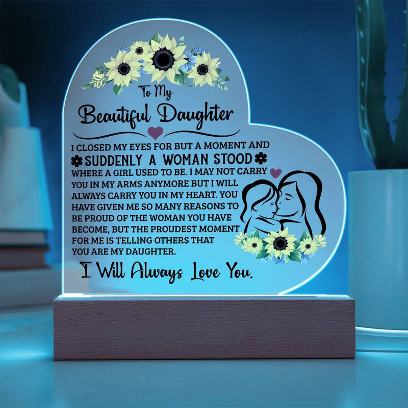 Personalized Heart Acrylic LED Plaque – Custom Light-Up Gift Display (Daughter)