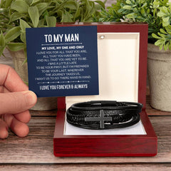 Men's Cross Leather Bracelet – Stainless Steel Faith Gift