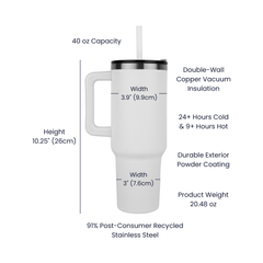 Laser Engraved Pinnacle 40oz Tumbler – 24hr Cold, 9hr Hot Insulated Stainless Steel