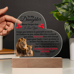 Heart Acrylic Plaque – Custom LED Lighted Display with Wooden Base (Daughter)