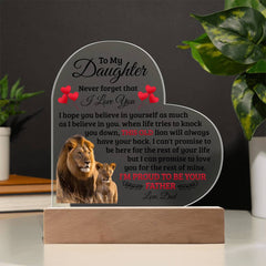 Heart Acrylic Plaque – Custom LED Lighted Display with Wooden Base (Daughter)