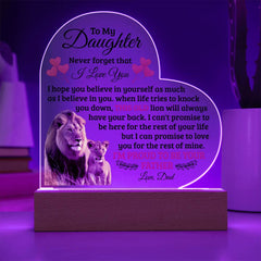 Heart Acrylic Plaque – Custom LED Lighted Display with Wooden Base (Daughter)