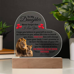 Heart Acrylic Plaque – Custom LED Lighted Display with Wooden Base (Daughter)