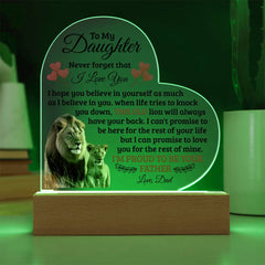 Heart Acrylic Plaque – Custom LED Lighted Display with Wooden Base (Daughter)