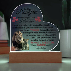 Heart Acrylic Plaque – Custom LED Lighted Display with Wooden Base (Daughter)