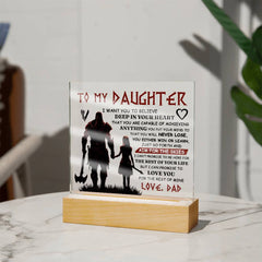 Square Acrylic Plaque – Custom LED Lighted Display with Wooden Base (Daughter)