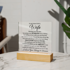 Printed Square Acrylic Plaque – Custom LED Lighted Display (Wife)