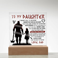 Square Acrylic Plaque – Custom LED Lighted Display with Wooden Base (Daughter)