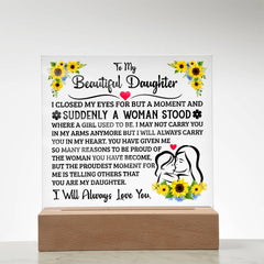 Square Acrylic Plaque – Custom LED Lighted Display with Wooden Base (Daughter)