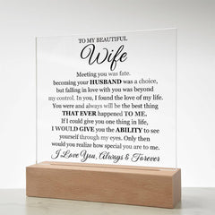 Printed Square Acrylic Plaque – Custom LED Lighted Display (Wife)