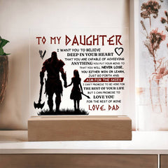 Square Acrylic Plaque – Custom LED Lighted Display with Wooden Base (Daughter)