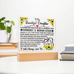 Square Acrylic Plaque – Custom LED Lighted Display with Wooden Base (Daughter)