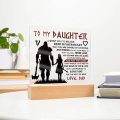 Square Acrylic Plaque – Custom LED Lighted Display with Wooden Base (Daughter)