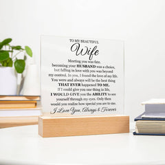 Printed Square Acrylic Plaque – Custom LED Lighted Display (Wife)