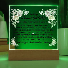 Square Acrylic Plaque – Custom LED Lighted Display with Wooden Base (Wife)