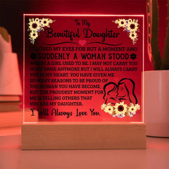 Square Acrylic Plaque – Custom LED Lighted Display with Wooden Base (Daughter)