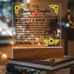 Square Acrylic Plaque – Custom LED Lighted Display with Wooden Base (Daughter)
