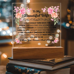 Square Acrylic Plaque – Custom LED Lighted Display with Wooden Base (Wife)
