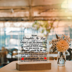 Square Acrylic Plaque – Custom LED Lighted Display with Wooden Base (Daughter-in-Law)