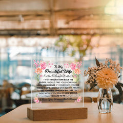 Square Acrylic Plaque – Custom LED Lighted Display with Wooden Base (Wife)