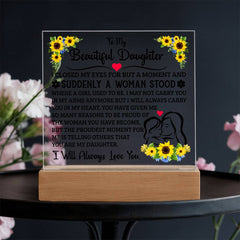 Square Acrylic Plaque – Custom LED Lighted Display with Wooden Base (Daughter)