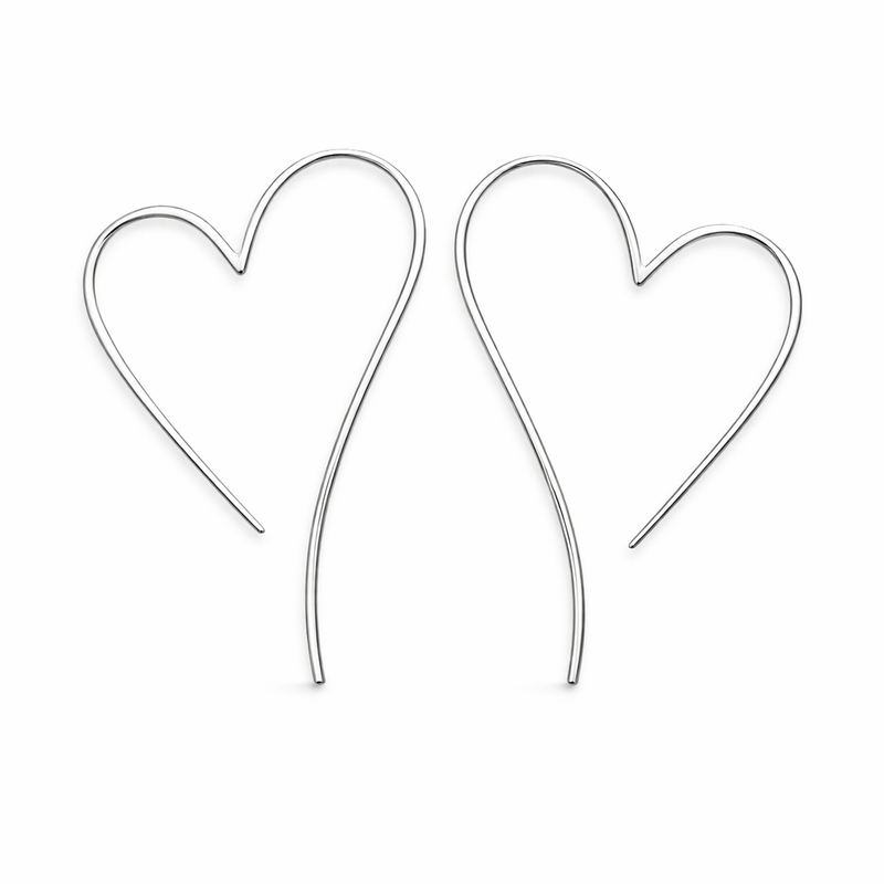 Sterling Silver Wire Heart Hoop Earrings – Handmade Gift for Her