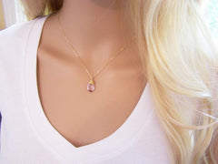 Amethyst Birthstone Necklace – February Gemstone Jewelry, 14k Gold Filled Briolette, Handmade Gift for Her