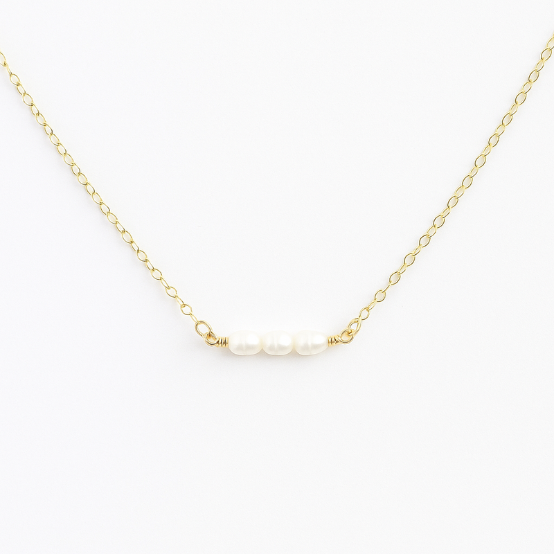 Dainty Pearl Choker – 14k Gold Filled Chain – Three Freshwater Pearls – Handmade in Raleigh